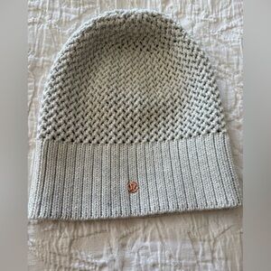 lululemon athletica Light Gray Knit Beanie with Rose Gold Logo